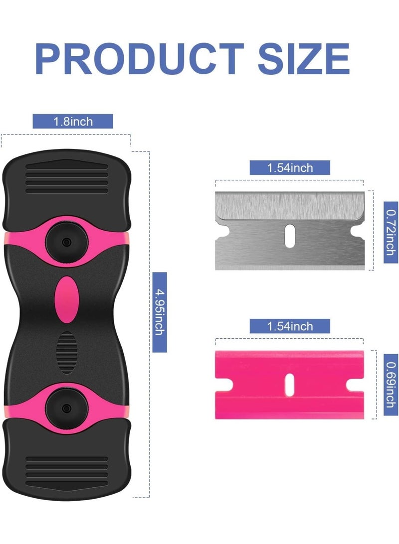 HOMESTAR 11-Piece Double Edged Razor Blade Scraper Tool Set | Dual-Head Adhesive Remover & Razor Blade Scraper Tool With 10 Razor Blades | For Removing Paint, Stickers, Labels, Caulk & Food Residue From Windows, Metal, Floors, Cars, Walls, Tiles, Glass, Stoves, Ovens & Induction Cooktops | Pink/Black | 1.8x4.95 Inch - Image 3